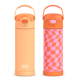 16oz FUNtainer? Water Bottles with Locking Lids Neon Orange & Wavy Checkers Orange Bundle
