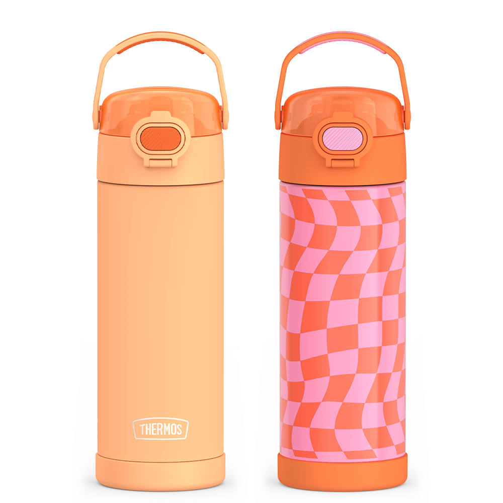 16oz FUNtainer? Water Bottles with Locking Lids Neon Orange & Wavy Checkers Orange Bundle